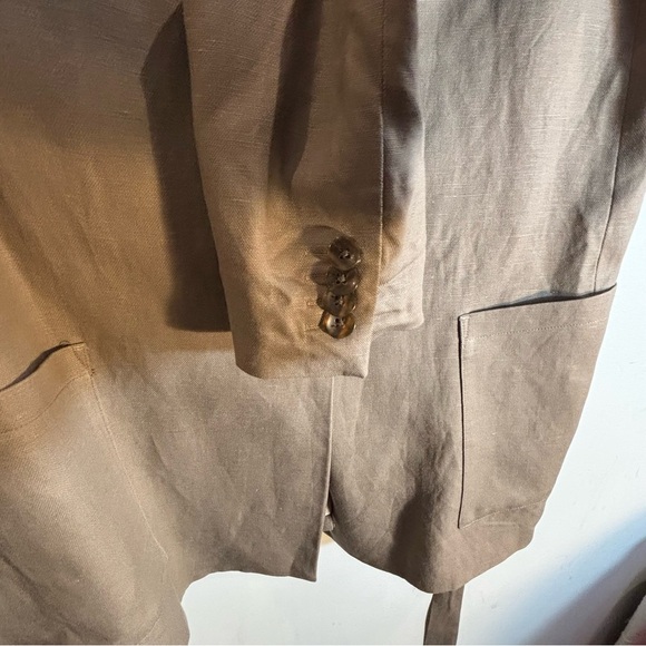 FRANK & OAK Sz S Oversized Belted Peak Lapel Linen Tencel Patch Pockets Blazer - Picture 6 of 12